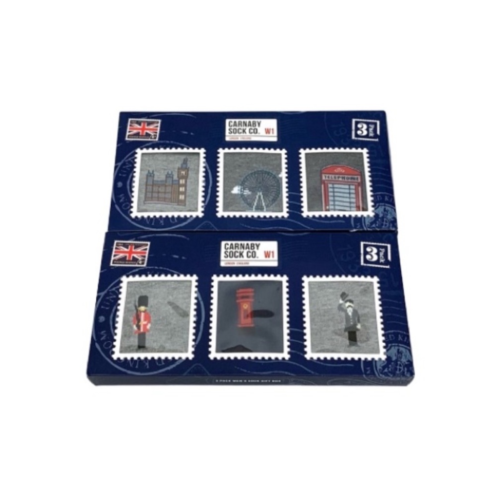 Carnaby Sock Co. London Theme Set Of 3 Boxed Two Pack New Nwt Nib Men Size 8-12